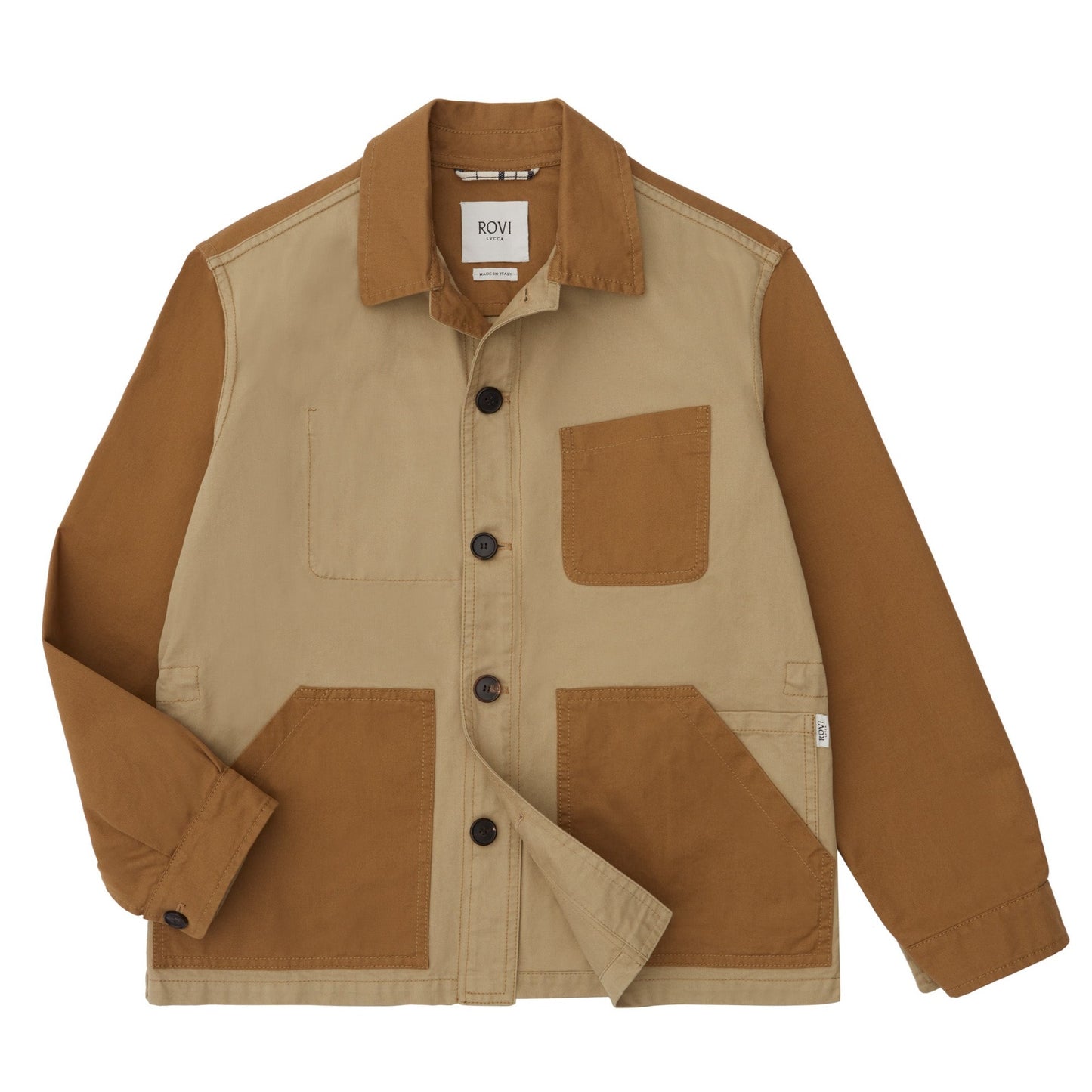 Unlined Garden Patch Jacket in Beige and Grain Cotton Twill