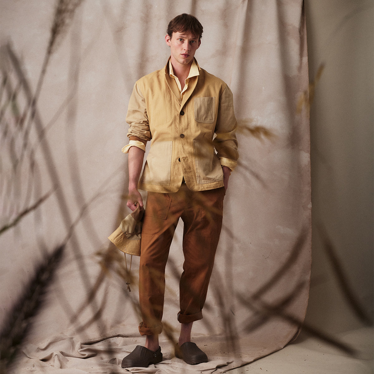 Garden Blazer in Beige Cotton Drill with Contrasting Putty and Tobacco Drill Details