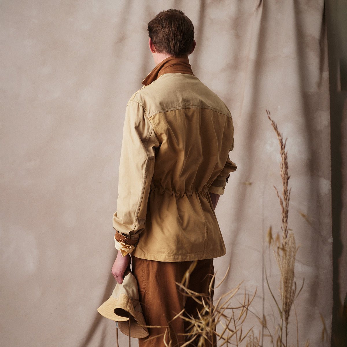 Garden Blazer in Beige Cotton Drill with Contrasting Putty and Tobacco Drill Details