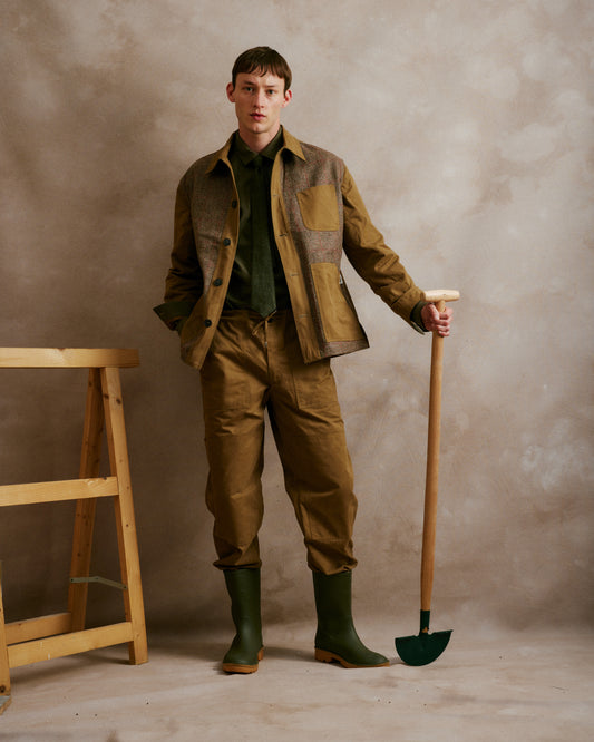 Garden Jacket in Drab and Lovat in 100% Cotton Twill & Shetland Wool