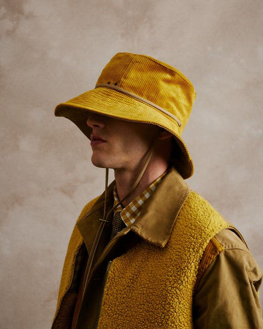 Garden Hat in 100% Cotton with Gold Corded Velvet & Khaki Twill