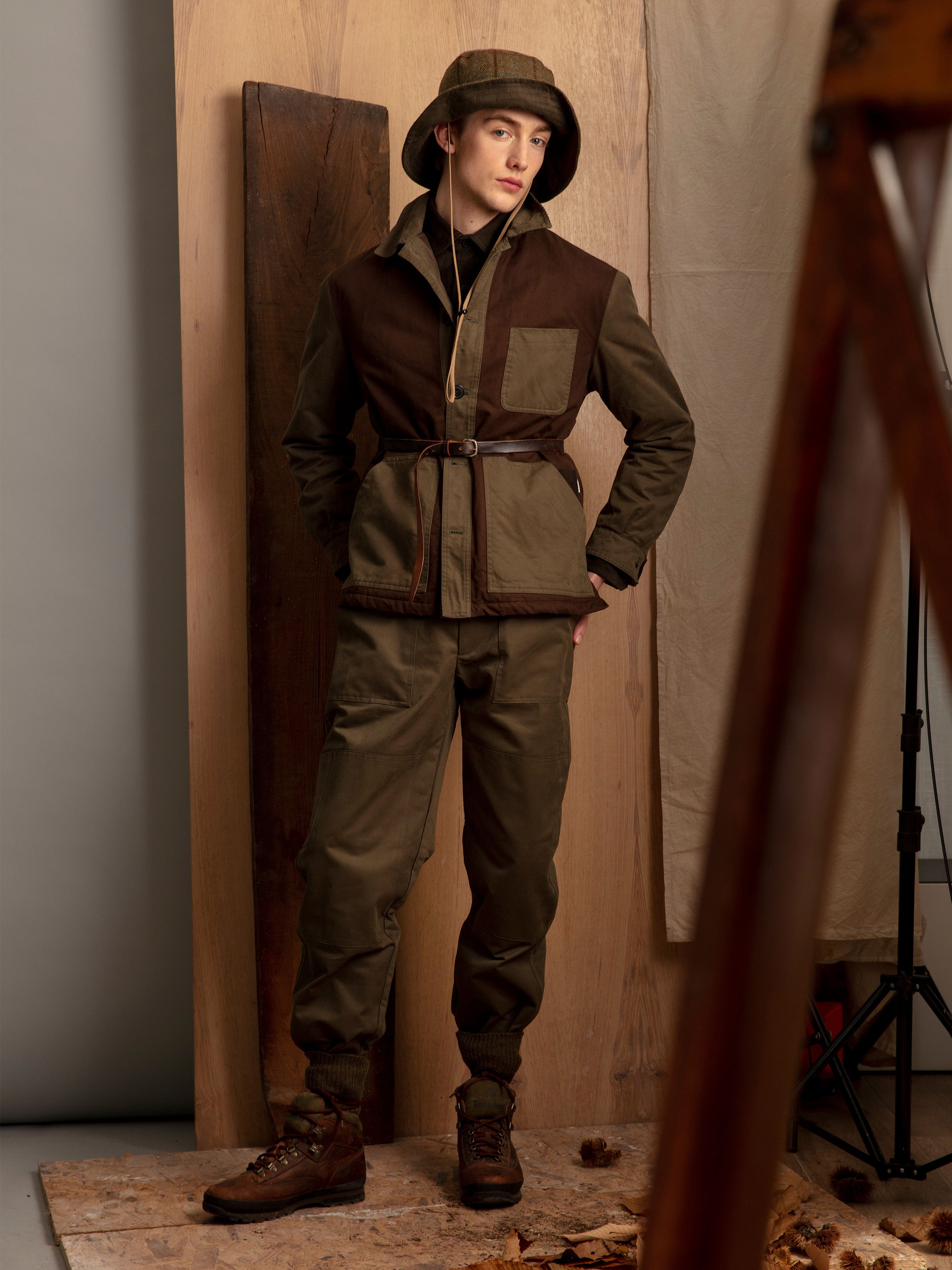 Quilted Patch Garden Jacket in Spruce Brown and Lovat Green Cotton Twill