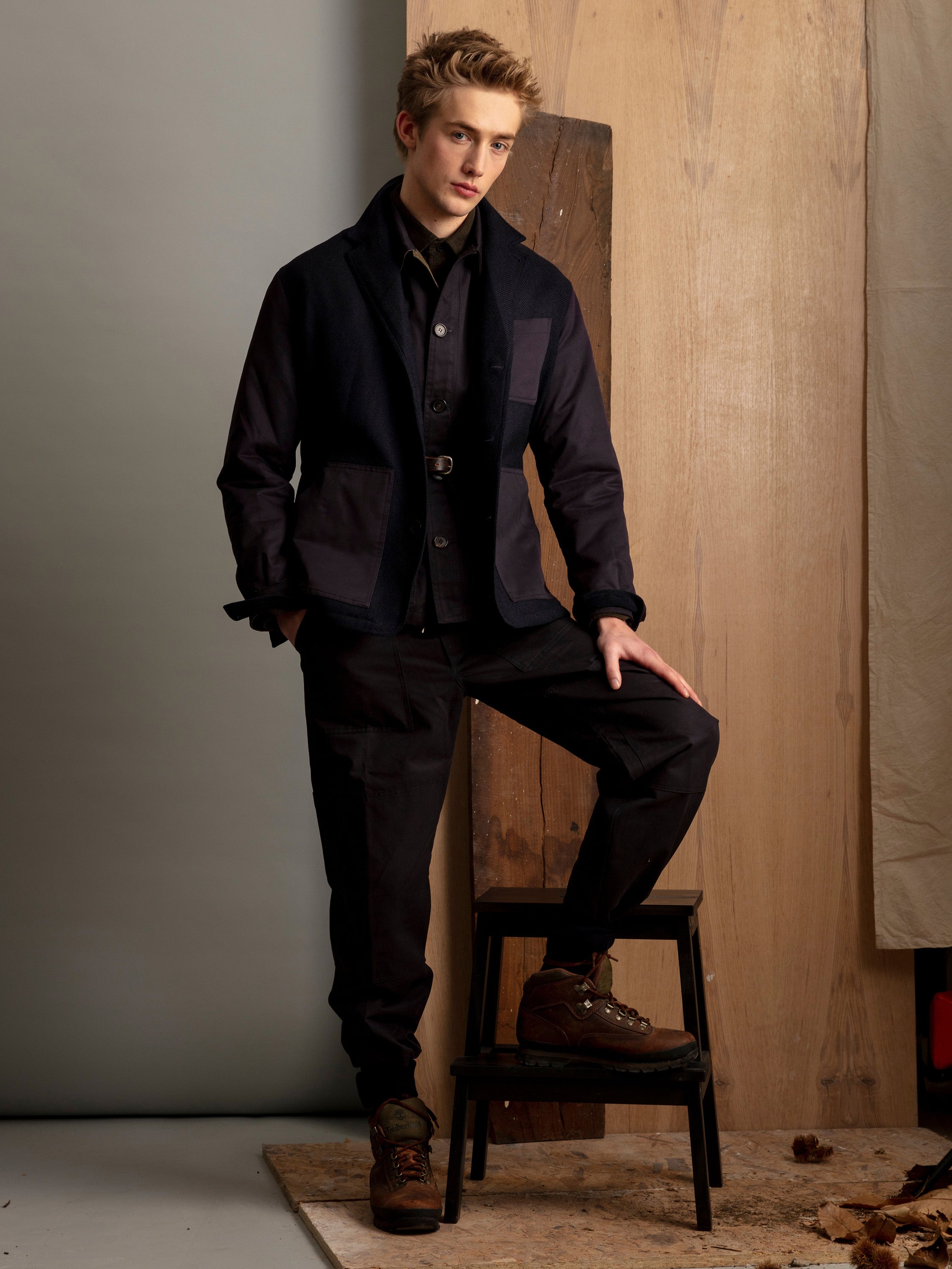 Garden Jacket in Dark Navy Shetland Wool and Cotton Twill