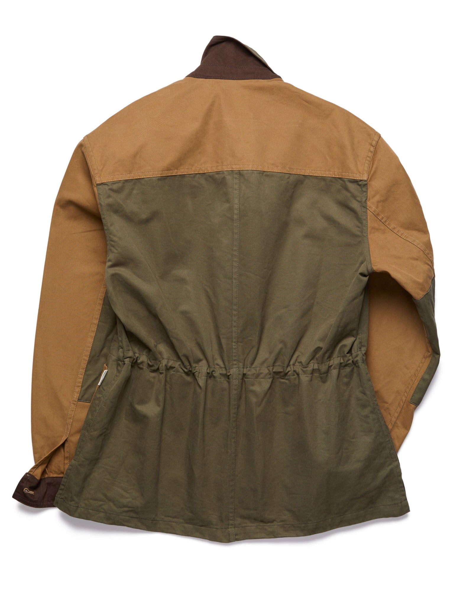 Patch Garden Blazer in lovat green, drab, and deep brown cotton twill – back view
