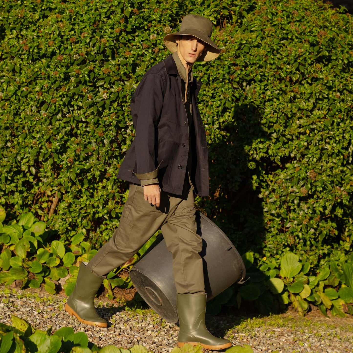 Unlined Garden Jacket in Navy and Green Cotton Twill